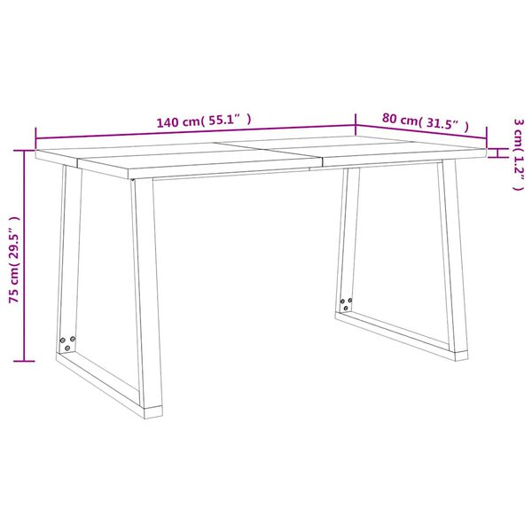 vidaXL Ruokapöytä elävillä reunoilla 140x80x75 cm täysi akasiapuu