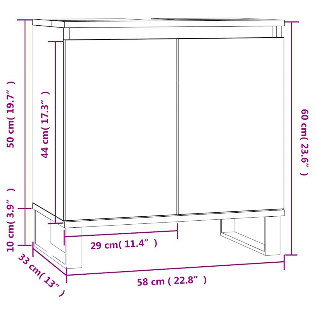 vidaXL Kylpyhuoneen kaappi ruskea tammi 58x33x60 cm tekninen puu