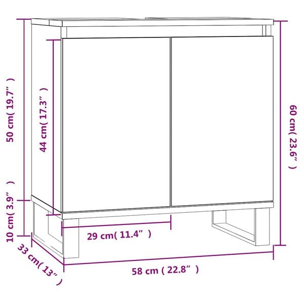 vidaXL Kylpyhuoneen kaappi ruskea tammi 58x33x60 cm tekninen puu