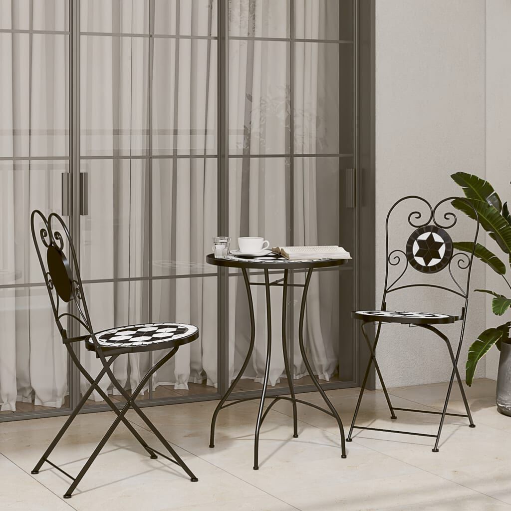 vidaXL Mosaiikkibistropöytä musta ja valkoinen Ø50x70 cm keramiikka