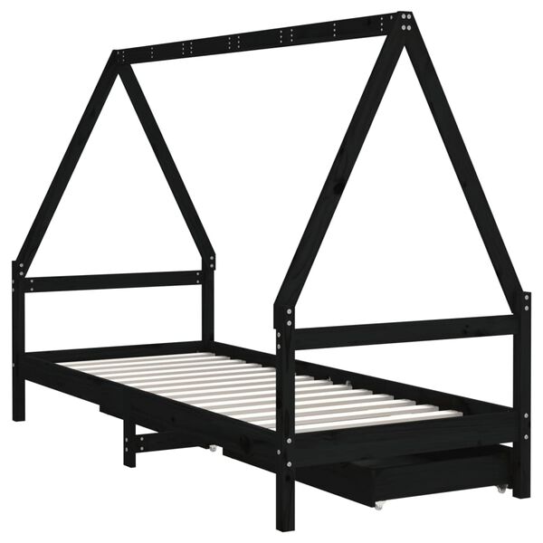 vidaXL Lasten sängynrunko laatikoilla musta 80x200 cm täysi mänty
