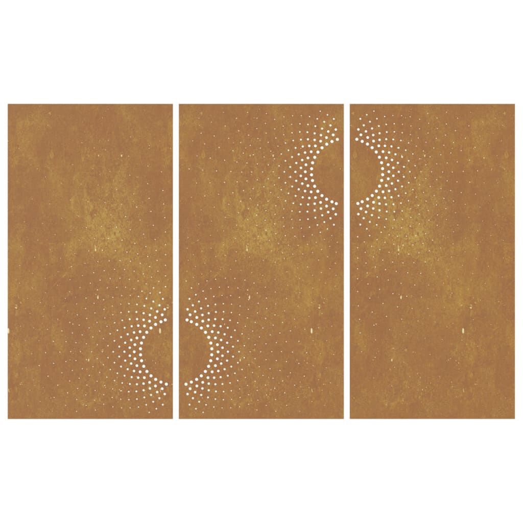 vidaXL Puutarhaseinäkoristeet 3kpl 105x55 cm corten teräs aurinkokuvio
